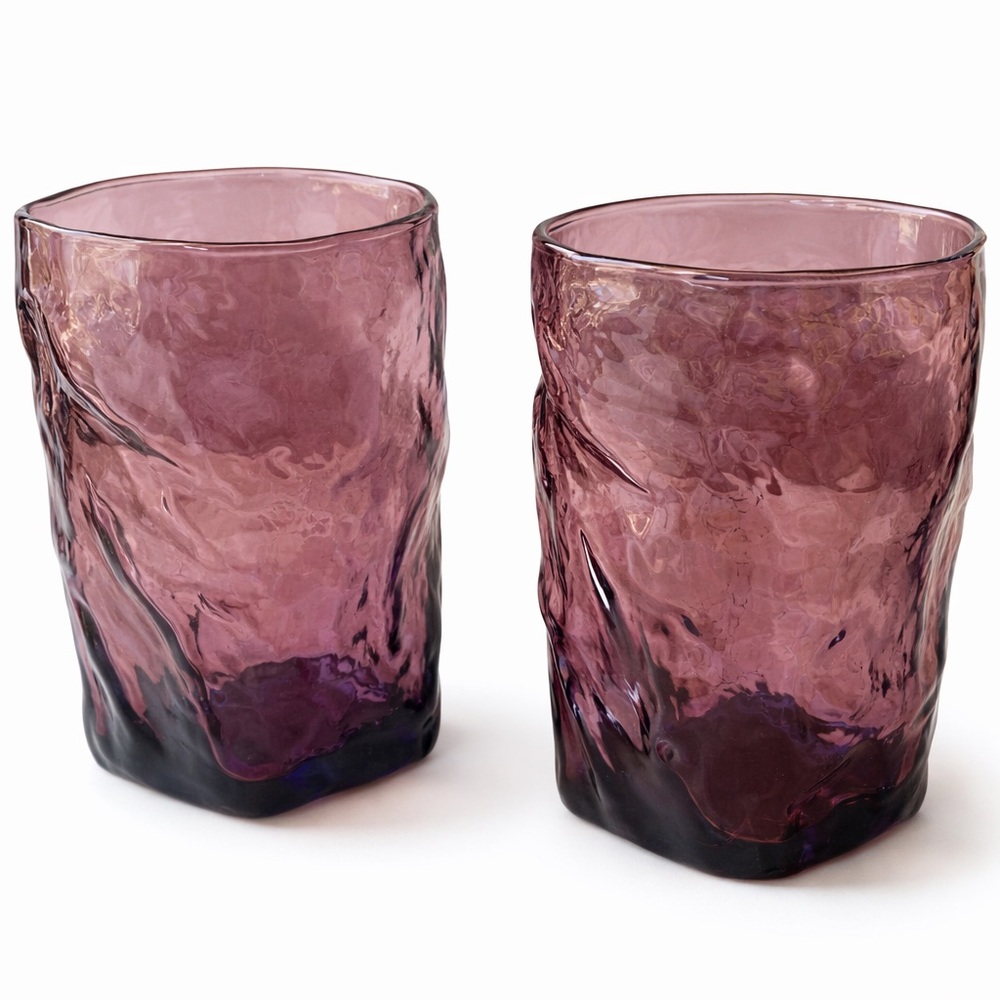 Set of 2 Textured Purple Glass Tumblers